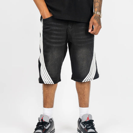 Racer Striped Jean Shorts