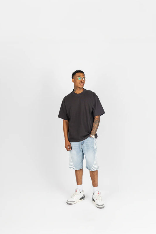Racer Striped Jean Shorts